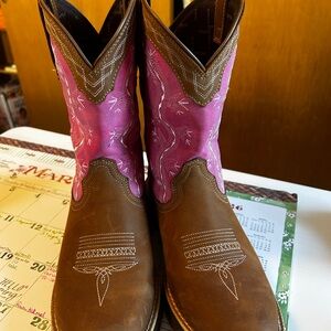 Durango Lady Rebel Brown Leather Cowboy Boots with Pink Accents
